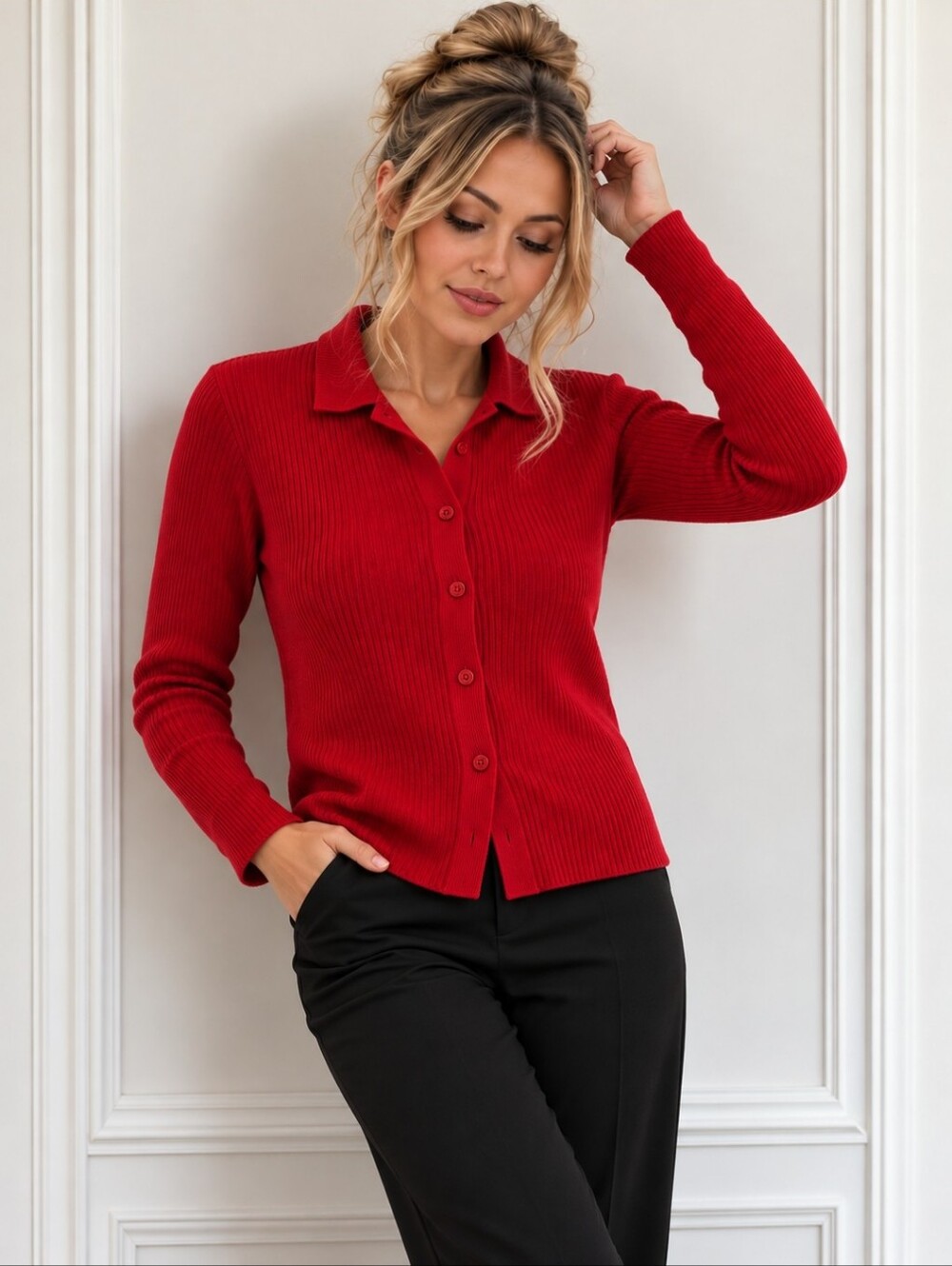 Bailey Waffle Knit Red Button-Front Sweater / Cardigan XXL